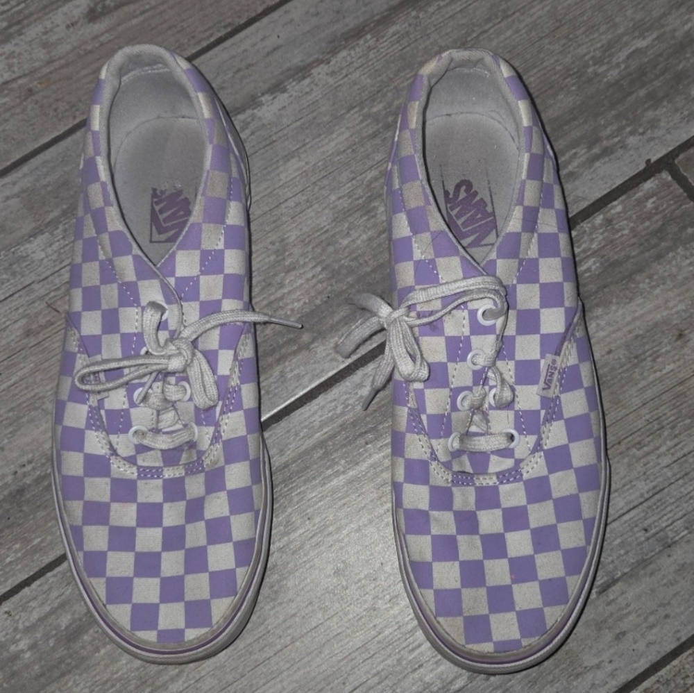 Vans checkered purple and white sneckers